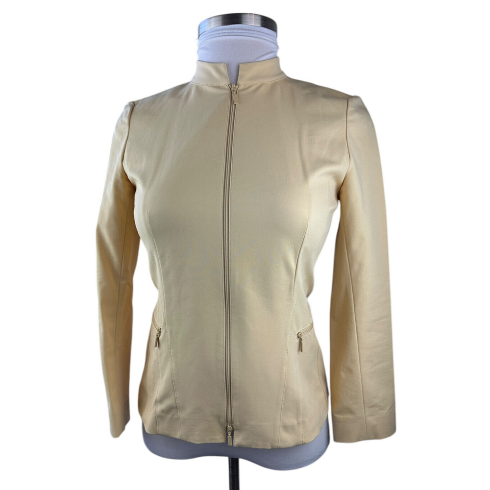 Lafayette 148 New York Pleated Stretch Full Zip Fitted Yellow Jacket Size 6 - Picture 6 of 16